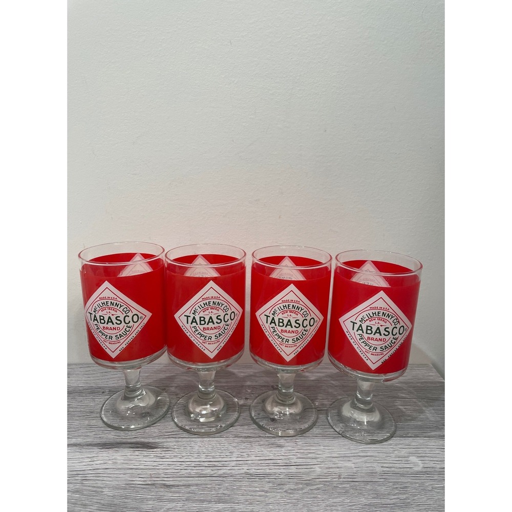 Tabasco Brand Pepper Sauce Bloody Mary Glasses Set of 4 Red Logo Barware Goblets